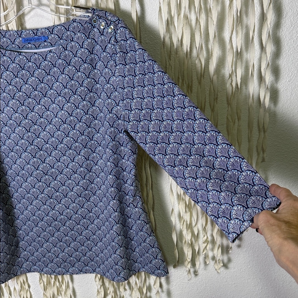 J. McLaughlin Blue Printed Boatneck Long-Sleeve Top - Picture 3 of 14